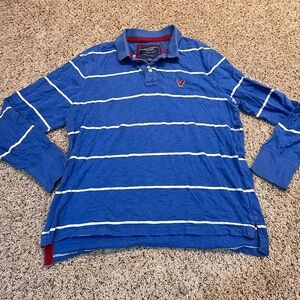 American Eagle Outfitters Blue and White Polo Shirt Y2K